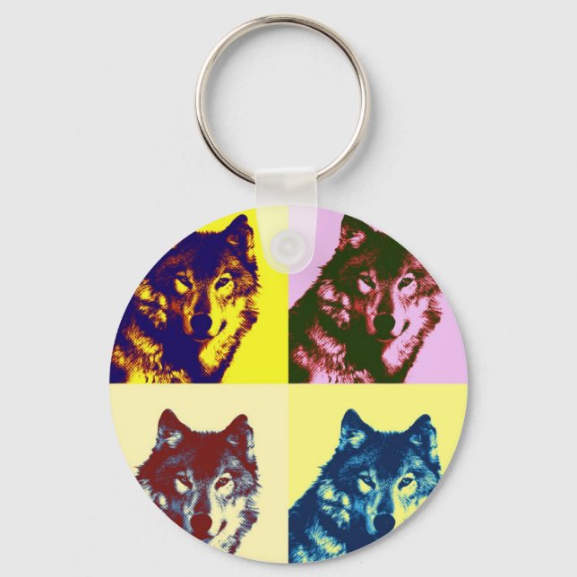 Pop Art Wolf Schlüsselanhänger (Vorderseite)