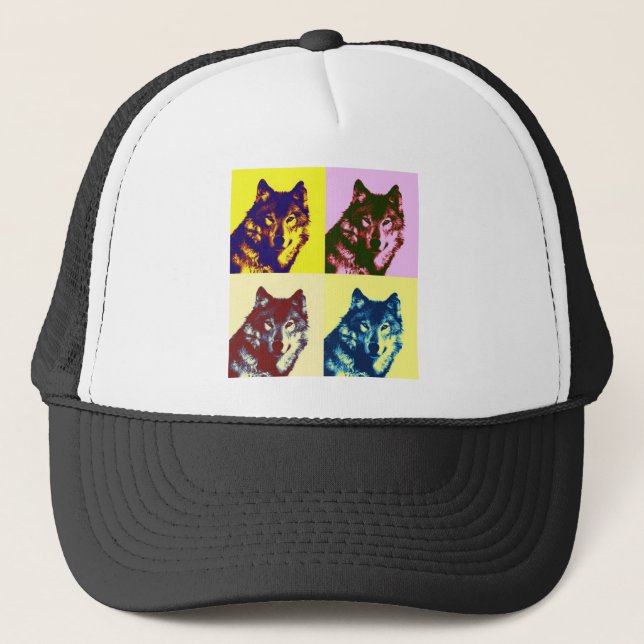 Pop Art Wolf Truckerkappe (Vorderseite)