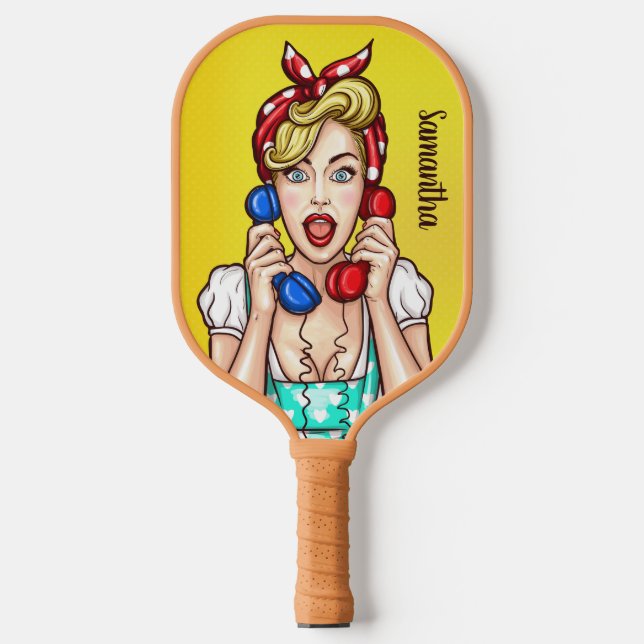 Pop Art Woman individuelle Name Pickleball Schläger (Vorderseite)