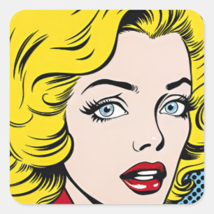 Pop Art Woman Quadratischer Aufkleber
