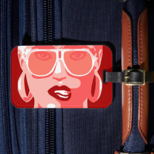 Pop Art Woman White Sunglasses Bitten der Roten Li Gepäckanhänger