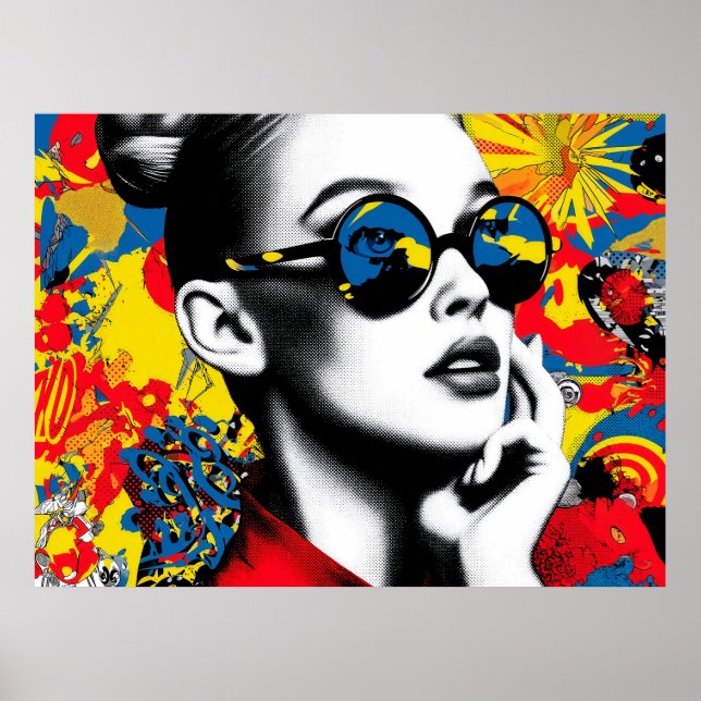 Pop art woman with sunglasses poster (Vorne)