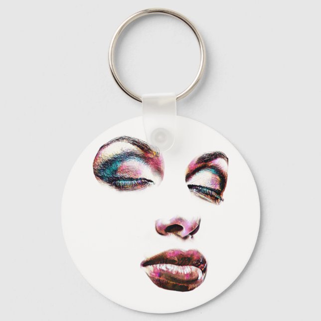 Pop Art Womans konfrontiert Makeup Schönheit Abstr Schlüsselanhänger (Vorderseite)