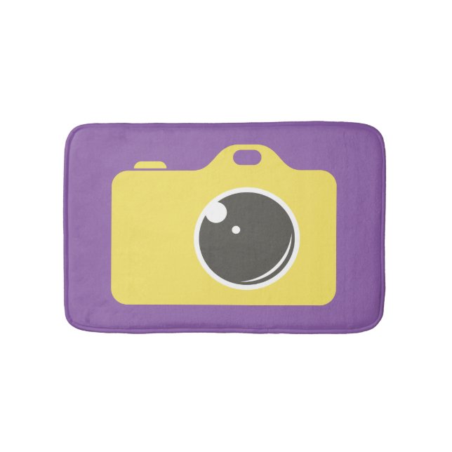 Pop Art Yellow Camera Lila Badematte (Vorderseite)