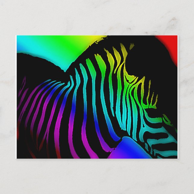 Pop Art Zebra in Neonenregenbogenfarben Postkarte (Vorderseite)
