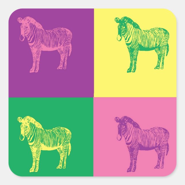 Pop Art Zebra Quadratischer Aufkleber (Vorderseite)