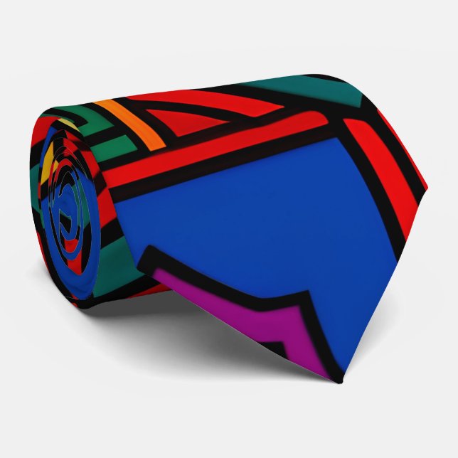 Pop auf Hexagon-Blume Red Blue Isometric Muster Krawatte (Gerollt)