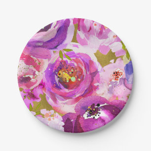 Pop aus rosa Lila Gold Moderne, trendige, florale Pappteller