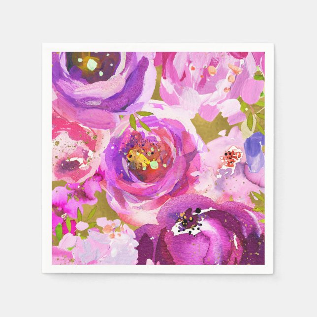 Pop aus rosa Lila Gold Moderne, trendige, florale  Serviette (Vorderseite)