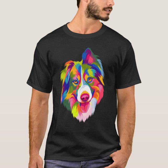 Pop Australian Shepherd Portrait Aussie T-Shirt (Vorderseite)