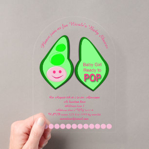 Pop Baby Girl Pink Pea Babydusche nach Maß Acryleinladungen