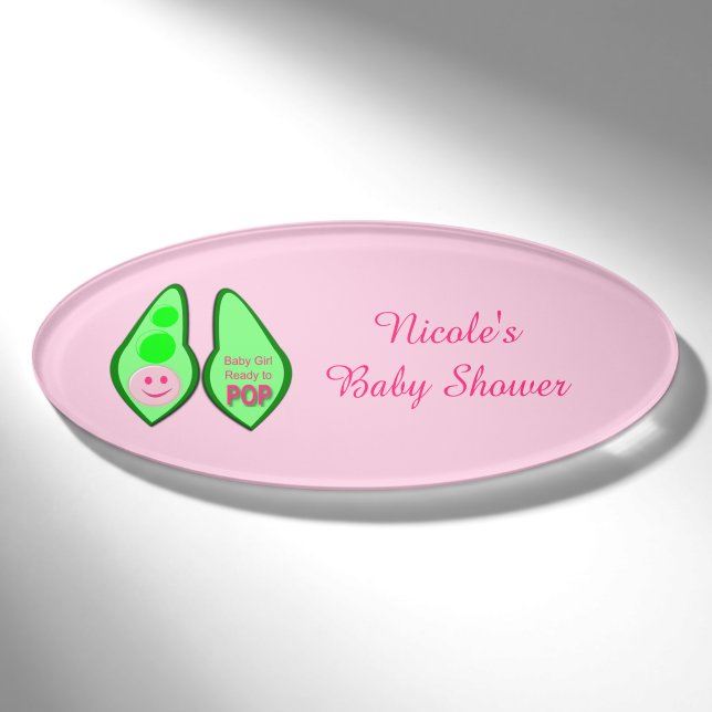 Pop Baby Girl Pink Pea Babydusche nach Maß Namenschild (Vorderseite)