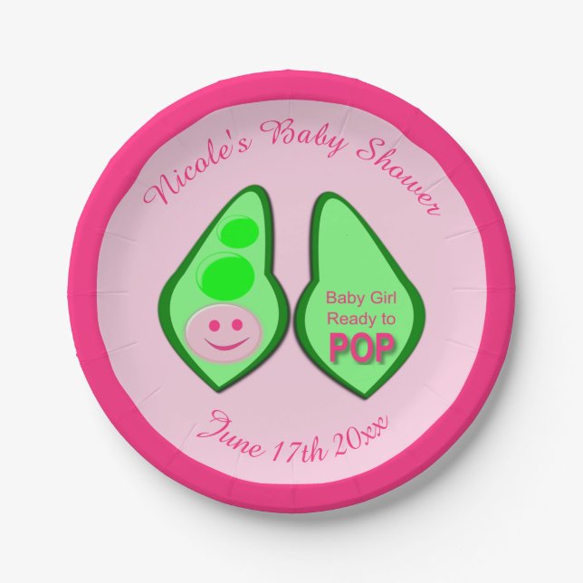 Pop Baby Girl Pink Pea Babydusche nach Maß Pappteller (Vorderseite)