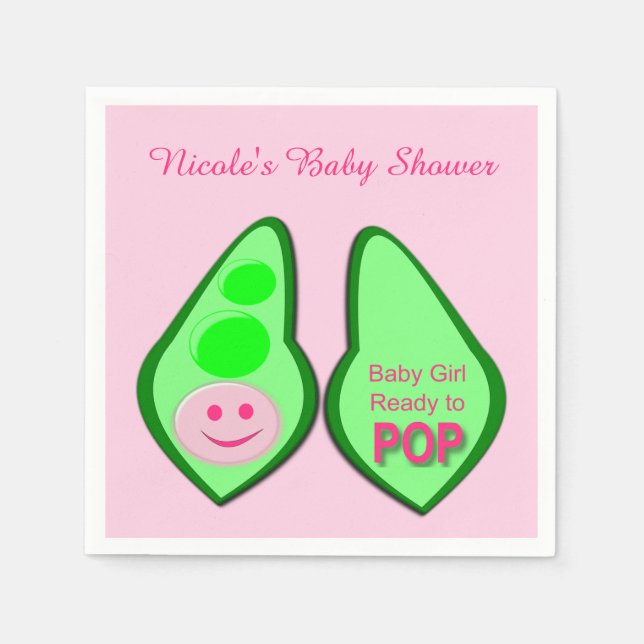 Pop Baby Girl Pink Pea Babydusche nach Maß Serviette (Vorderseite)