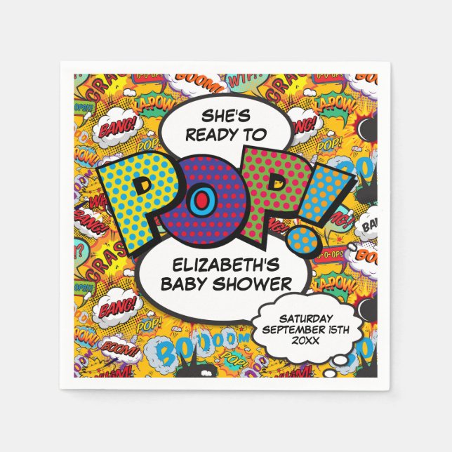Pop Baby Shower Fun Comic Book Serviette (Vorderseite)