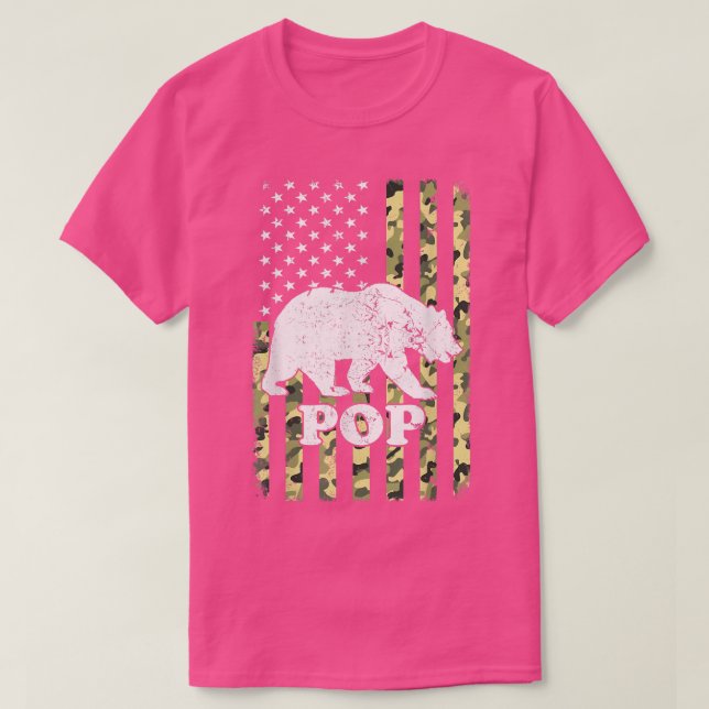 Pop Bear Camping Wandern Camouflage USA Fl T-Shirt (Design vorne)