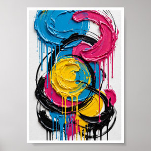 Pop Circles Drip - Farbige Blaue Rosa Gelbe Schwar Poster