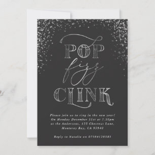 pop clink fizz argent fête de fête invitation