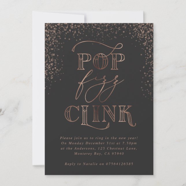 pop clink fizz bronze invitation fête (Devant)