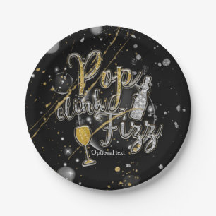 POP CLINK FIZZ Champagne Bubbles Party Celebration Pappteller