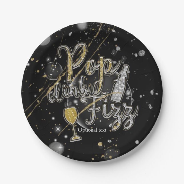 POP CLINK FIZZ Champagne Bubbles Party Celebration Pappteller (Vorderseite)