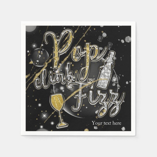 POP CLINK FIZZ Champagne Bubbles Party Celebration Serviette (Vorderseite)