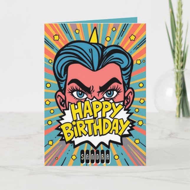 Pop Comic Happy Birthday Karte (Vorderseite)