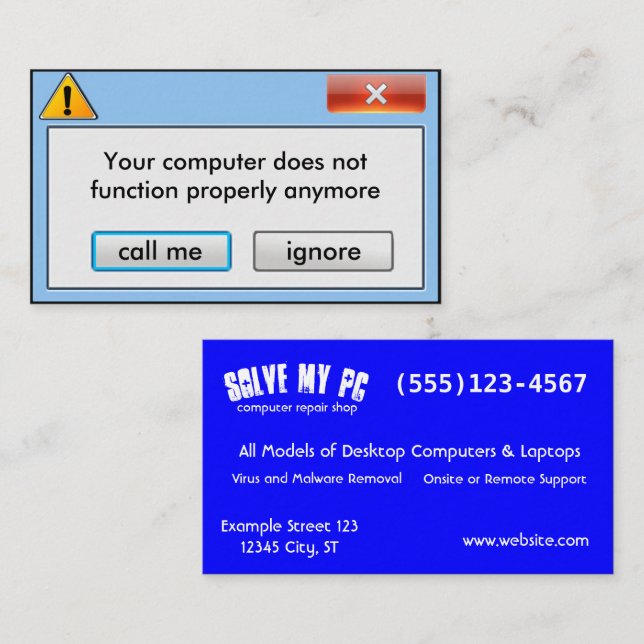 Pop Computer Repair Company herauf Mitteilung Visitenkarte (Vorne/Hinten)