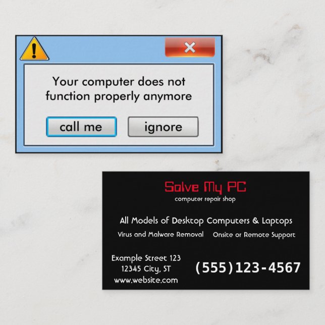 Pop Computer Repair Company herauf Mitteilung Visitenkarte (Vorne/Hinten)