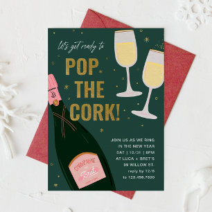 Pop Cork Champagne Brut Neujahr Einladung