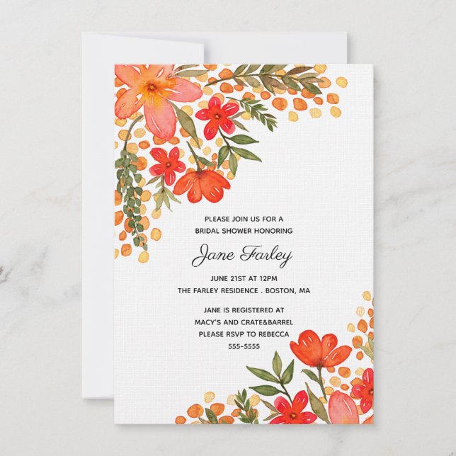 Pop de Red Floral Bridal Shower Invitation (Devant)