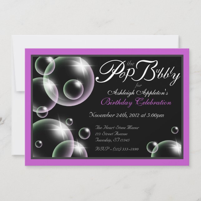"Pop der Bubbly" Classy Birthday Einladungen (Vorderseite)