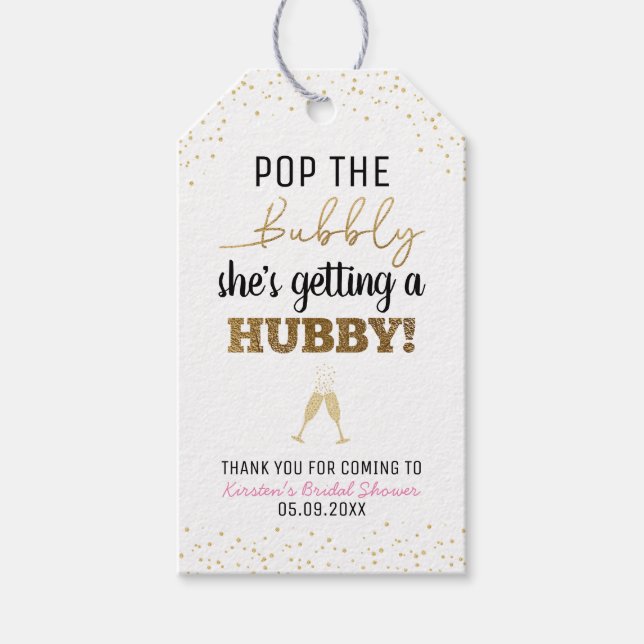 Pop der Bubbly, Hubby Brautparty Danke Geschenkanhänger (Vorderseite)