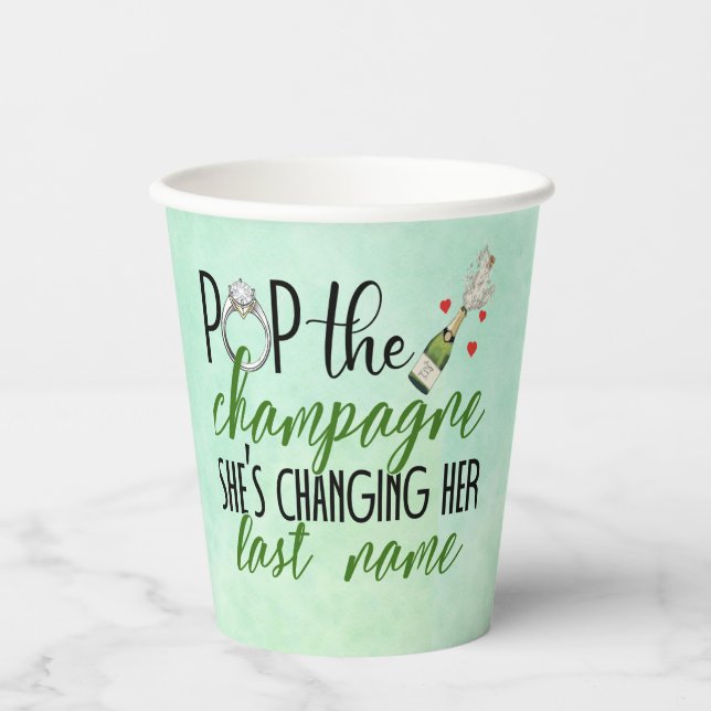 Pop der Champagne Verlobung Paper Cups Pappbecher (Vorderseite)