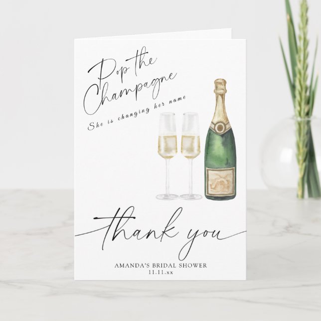 Pop der Champagne - vielen Dank Brautparty Dankeskarte (Vorderseite)