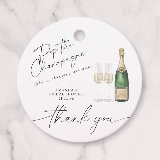 Pop der Champagne - vielen Dank Brautparty Geschenkanhänger (Vorderseite)