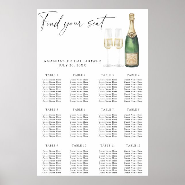 Pop der Champagner-Brautparty-Sitzkarte Poster (Vorne)