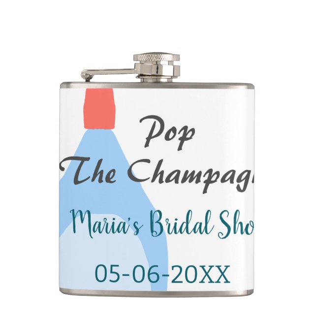 Pop des Champagner-blauen Brautparty Name Datum hi Flachmann (Vorderseite)