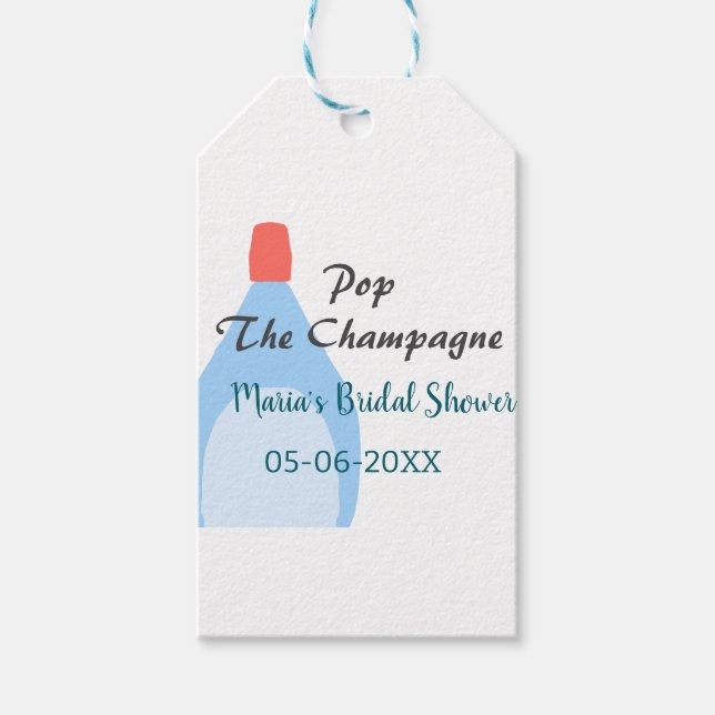 Pop des Champagner-blauen Brautparty Name Datum hi Geschenkanhänger (Vorderseite)
