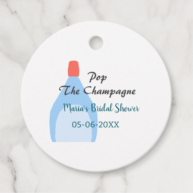 Pop des Champagner-blauen Brautparty Name Datum hi Geschenkanhänger (Vorderseite)