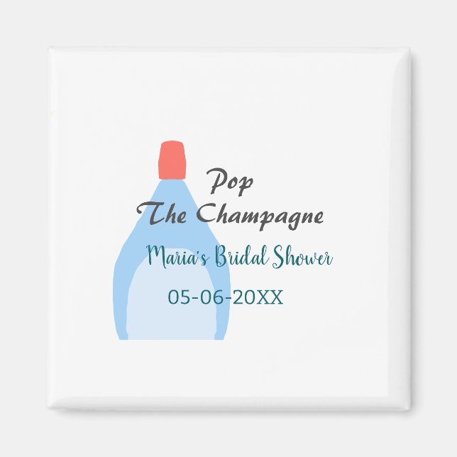 Pop des Champagner-blauen Brautparty Name Datum hi Magnet (Vorne)