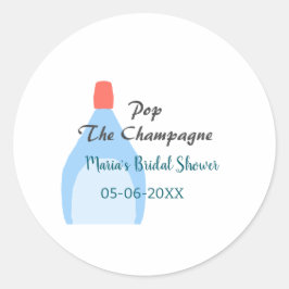 Pop des Champagner-blauen Brautparty Name Datum hi Runder Aufkleber