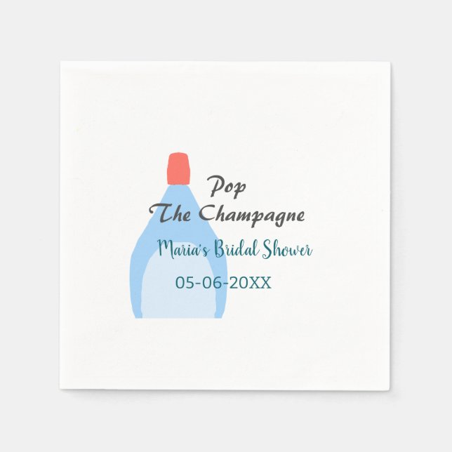 Pop des Champagner-blauen Brautparty Name Datum hi Serviette (Vorderseite)