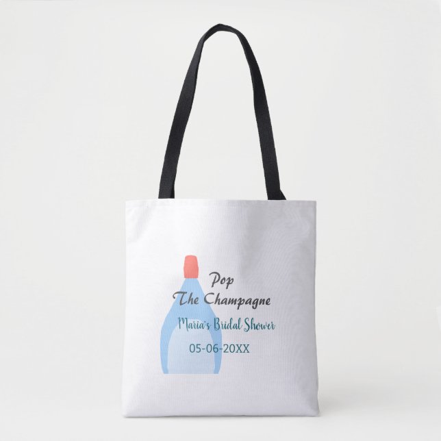 Pop des Champagner-blauen Brautparty Name Datum hi Tasche (Vorderseite)