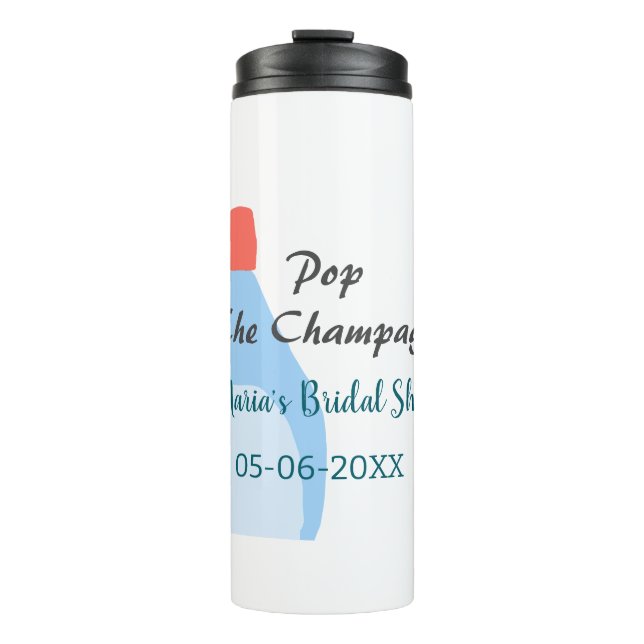 Pop des Champagner-blauen Brautparty Name Datum hi Thermosbecher (Vorderseite)