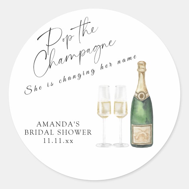 Pop des Champagner-Brautparty Runder Aufkleber (Vorderseite)