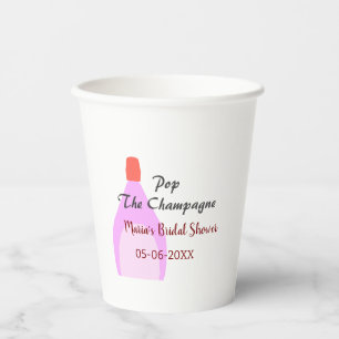 Pop des Champagner-Rosa Brautparty Name Datum hinz Pappbecher