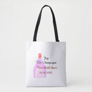 Pop des Champagner-Rosa Brautparty Name Datum hinz Tasche