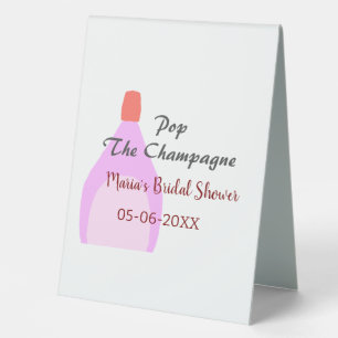 Pop des Champagner-Rosa Brautparty Name Datum hinz Tischaufsteller