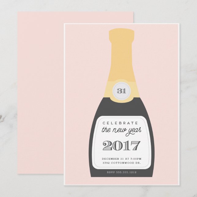Pop des Champagners| Party Einladung der Silvester (Vorne/Hinten)